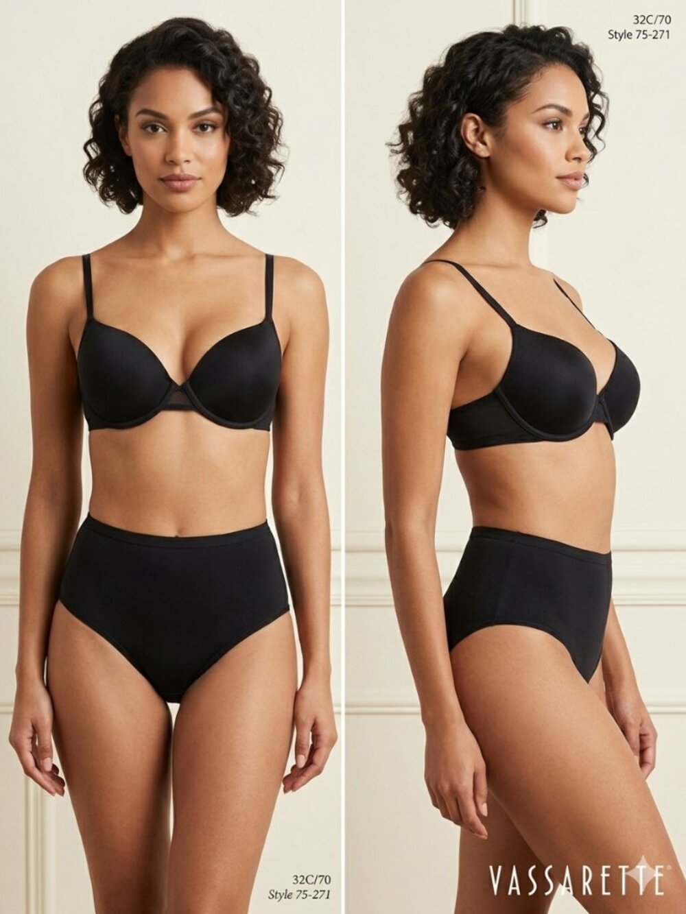 Vassarette Y2K Lace Padded Underwire Bra Black Minimalist Lingerie Size 32C/70 - Picture 1 of 5